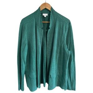 J. Jill Open Front Blazer Linen Blend Blue Green Stripe Lagenlook Layering XL